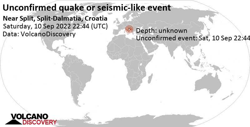 Unbestätigtes Erdbeben oder erdbebenähnliches Ereignis: Solta, 13 km nordwestlich von Split, Kroatien, am Sonntag, 11. Sep 2022 um 00:44 Lokalzeit