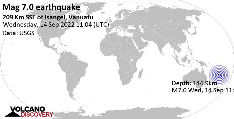 7.0 quake South Pacific Ocean, Vanuatu, Sep 14, 2022 10:04 pm (GMT +11)