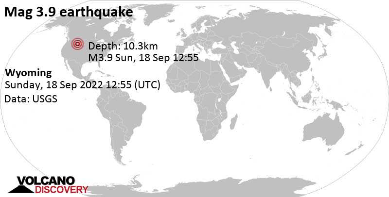 Μέτριος σεισμός μεγέθους 3.9 - Ουαϊόμινγκ, 27 km βορειοανατολικά από West Yellowstone, Gallatin County, Μοντάνα, Ηνωμένες Πολιτείες, Κυριακή, 18 Σεπ 2022 06:55 (GMT -6)