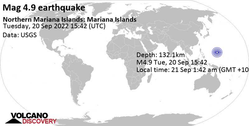 Quake Info: Light Mag. Earthquake - Philippine Sea, 35 km Northeast of Dededo Village, Guam, on Wednesday, Sep 21, 2022 at 1:42 am (GMT +10) - 14 User Experience Reports