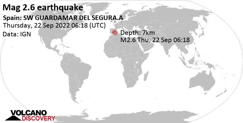 2.6 quake 9 km north of Torrevieja, Alicante, Valencia, Spain, Sep 22, 2022 8:18 am (GMT +2)