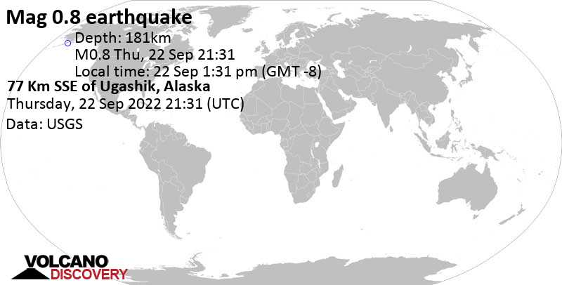 Μικρός σεισμός μεγέθους 0.8 - 77 Km SSE of Ugashik, Alaska, Πέμπτη, 22 Σεπ 2022 13:31 (GMT -8)