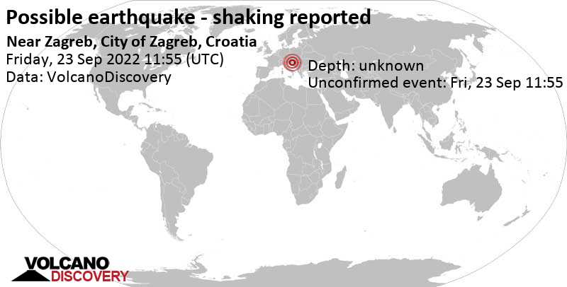 Reported quake or seismic-like event: Municipality of Lekenik, Sisak-Moslavina, 26 km southeast of Zagreb, Croatia, Friday, Sep 23, 2022 at 1:55 pm (GMT +2)