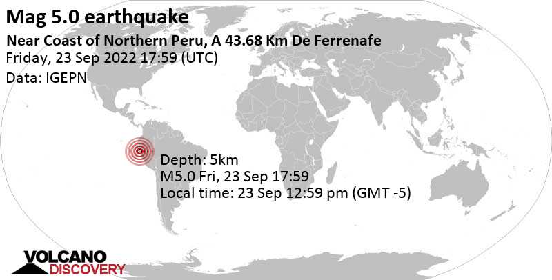 5.0 quake 5.6 km south of Chongoyape, Chiclayo, Lambayeque, Peru, Sep 23, 2022 12:59 pm (GMT -5)