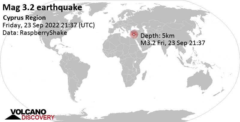 3.2 quake 42 km northwest of Paphos, Cyprus, Sep 24, 2022 12:37 am (GMT +3)