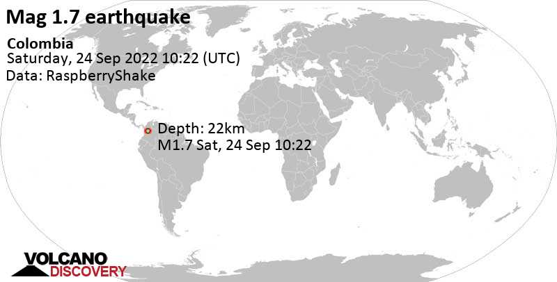 Μικρός σεισμός μεγέθους 1.7 - Cundinamarca, 21 km βορειοανατολικά από La Dorada, Κολομβία, Σάββατο, 24 Σεπ 2022 05:22 (GMT -5)