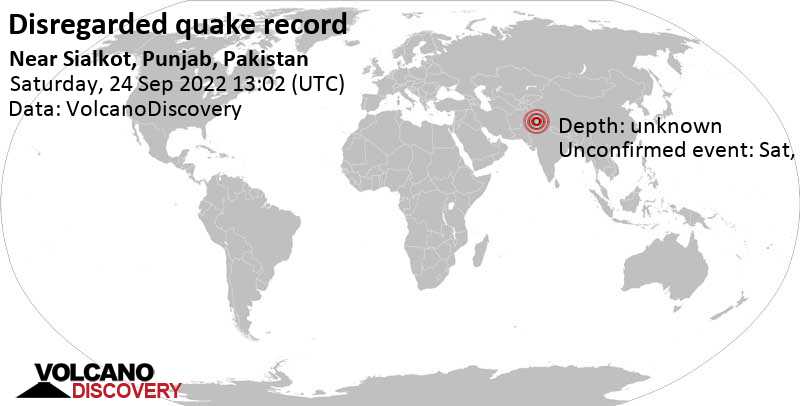 Événement inconnu (à l\'origine signalé comme tremblement de terre): 2.1 km à l\'est de Sialkot, Siālkot, Penjab, Pakistan, samedi, 24 sept. 2022 18:02 (GMT +5)