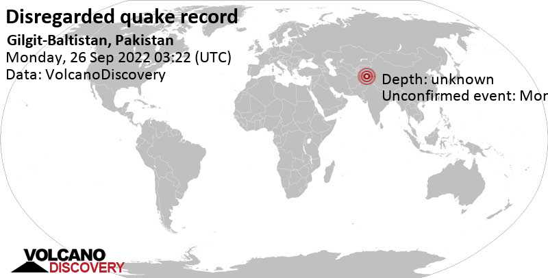 Unbekanntes (usrprünglich als Erdbeben) gemeldetes Ereignis: 16 km nordöstlich von Barishal, Hunza-Nagar, Gilgit-Baltistan, Pakistan, am Montag, 26. Sep 2022 um 08:22 Lokalzeit