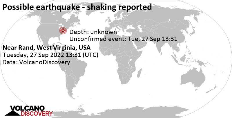 Зарегистрированное землетрясение или сходное с землетрясением событие: 235 km к востоку от Charleston, Канова County, Западная Виргиния, Соединенные Штаты, Вторник, 27 сен 2022 09:31 (GMT -4)