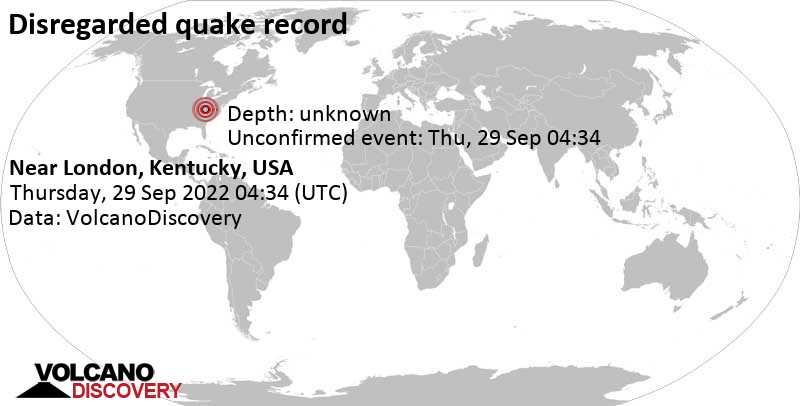 Unbekanntes (usrprünglich als Erdbeben) gemeldetes Ereignis: 0.5 km südwestlich von London, Laurel County, Kentucky, USA, am Donnerstag, 29. Sep 2022 um 00:34 Lokalzeit