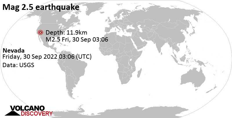 Earthquake Information: Weak Mag.  Earthquake 2.5 – Nevada on Thursday, September 29, 2022 at 8:06 pm (GMT -7)