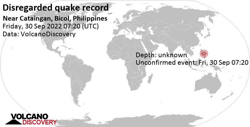 Événement inconnu (à l\'origine signalé comme tremblement de terre): 27 km à l\'ouest de Catarman, Northern Samar, Visayas orientales, Philippines, vendredi, 30 sept. 2022 15:20 (GMT +8)