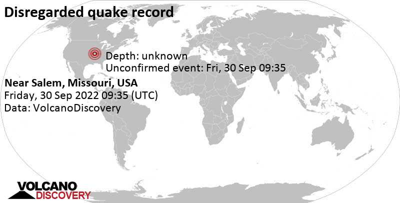 Άγνωστο γεγονός (αναφέρθηκε αρχικά ως σεισμός): 23 km δυτικά από Rolla, Phelps County, Μιζούρι, Ηνωμένες Πολιτείες, Παρασκευή, 30 Σεπ 2022 04:35 (GMT -5)