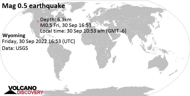 Μικρός σεισμός μεγέθους 0.5 - Wyoming, Παρασκευή, 30 Σεπ 2022 10:53 (GMT -6)