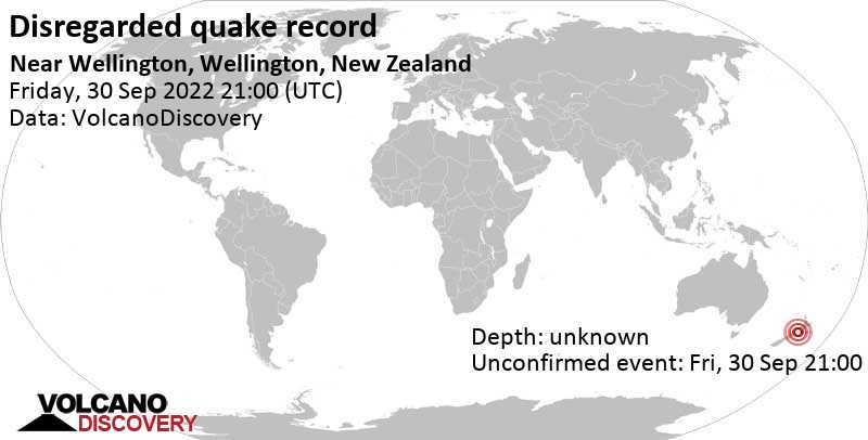 Άγνωστο γεγονός (αναφέρθηκε αρχικά ως σεισμός): 1 km νότια από Ουέλλιγκτον, Νέα Ζηλανδία, Σάββατο,  1 Οκτ 2022 10:00 (GMT +13)