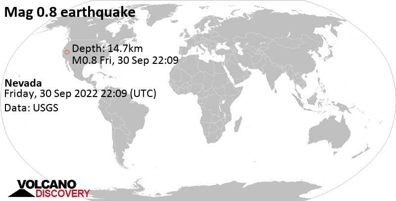 Minor mag. 0.8 earthquake - Nevada on Friday, Sep 30, 2022 at 3:09 pm (GMT -7)