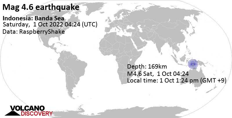 Leichtes Erdbeben der Stärke 4.6 - Banda Sea, Indonesien, am Samstag,  1. Okt 2022 um 13:24 Lokalzeit