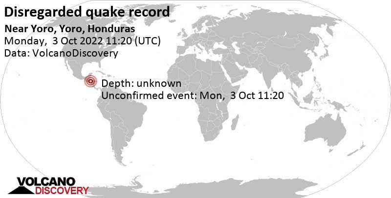 Unbekanntes (usrprünglich als Erdbeben) gemeldetes Ereignis: 17 km nordwestlich von Comayagua, Honduras, am Montag,  3. Okt 2022 um 05:20 Lokalzeit