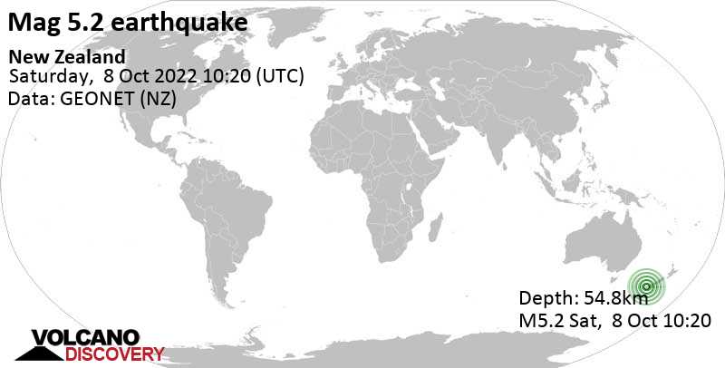 Terremoto moderado mag. 5.2 - 41 km NW of Te Anau, Southland District, New Zealand, sábado,  8 oct 2022 23:20 (GMT +13)