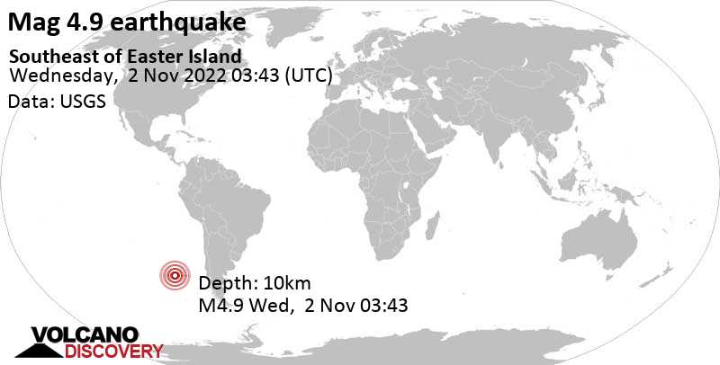 4.9 quake South Pacific Ocean Nov 1, 2022 9:43 pm (GMT -6)