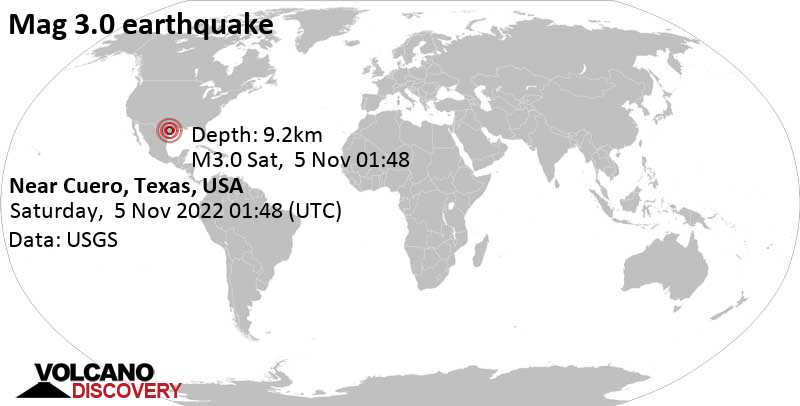 3.0 quake 37 mi southeast of San Antonio, Bexar County, Texas, USA, Nov 4, 2022 8:48 pm (GMT -5)
