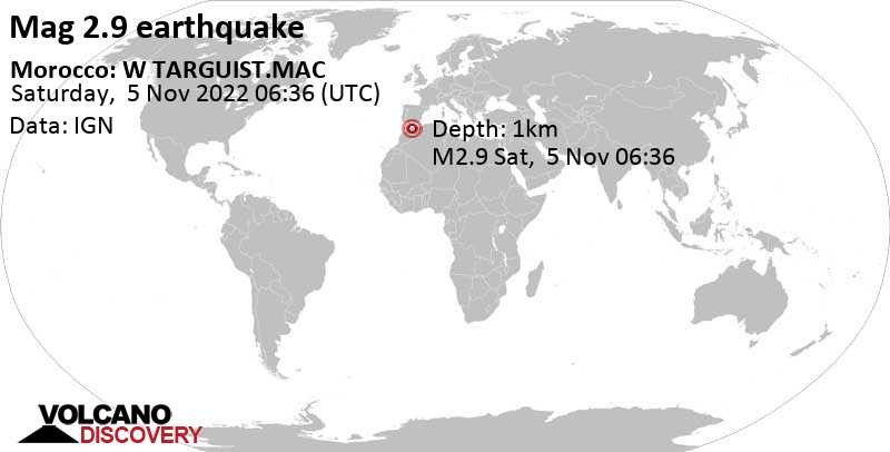 Μέγεθος 2.9 - 2.7 km βορειοδυτικά από Targuist, Μαρόκο, Σάβ,  5 Νοε 2022 07:36 (GMT +1)