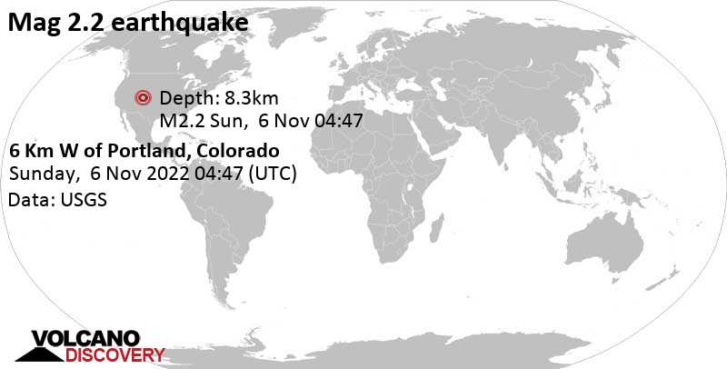 2.2 quake 6 Km W of Portland, Colorado, Nov 5, 2022 10:47 pm (GMT -6)