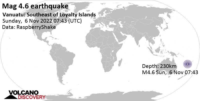 4.8 quake South Pacific Ocean, Vanuatu, Nov 6, 2022 6:43 pm (GMT +11)
