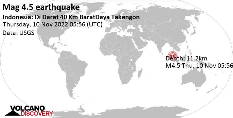 4.5 quake 33 km east of Meulaboh, Kabupaten Aceh Barat, Indonesia, Nov 10, 2022 12:56 pm (GMT +7)