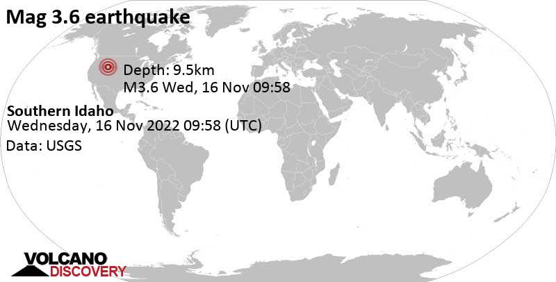 3.6 quake 13 mi southeast of Montpelier, Bear Lake County, Idaho, USA, Nov 16, 2022 2:58 am (GMT -7)