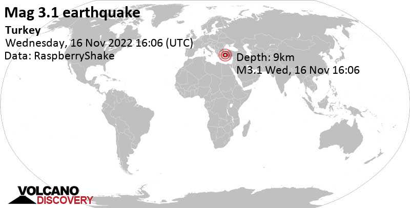 3.1 quake 25 km north of Denizli, Turkey, Nov 16, 2022 7:06 pm (GMT +3)