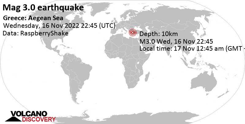 3.0 quake 11 km southwest of Castro, Chios, North Aegean, Greece, Nov 17, 2022 12:45 am (GMT +2)