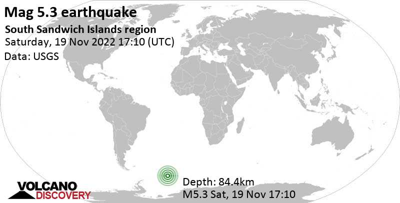 5.3 quake South Atlantic Ocean, South Georgia & South Sandwich Islands, Nov 19, 2022 3:10 pm (GMT -2)