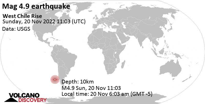 4.9 quake South Pacific Ocean Nov 20, 2022 6:03 am (GMT -5)