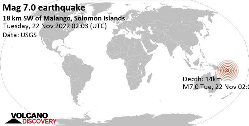 Büyük deprem 7.3 - Solomon Denizi, Honiara'nın 55 km güneybatısında, Solomon Adaları, 22 Kasım 2022 Salı, 13:03 (GMT +11)