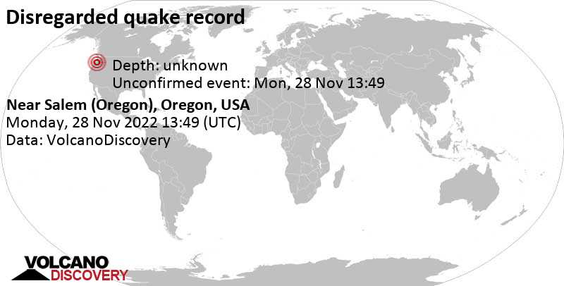 Événement inconnu (à l\'origine signalé comme tremblement de terre): 71 km au nord-est de Salem (Oregon), Comté de Marion County, Oregon, États-Unis, lundi, 28 nov. 2022 05:49 (GMT -8)
