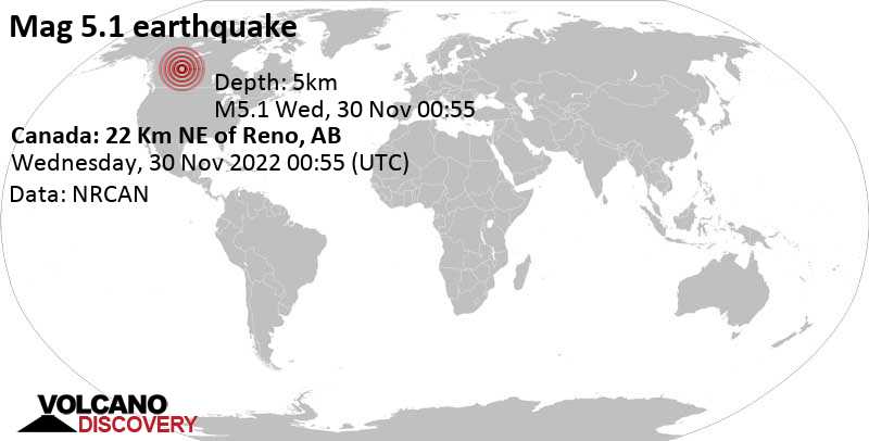 5.8 quake 39 km east of Peace River, Alberta, Canada, Nov 29, 2022 4:55 pm (GMT -8)