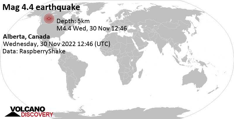 4.4 quake Alberta, Canada, Nov 30, 2022 5:46 am (GMT -7)
