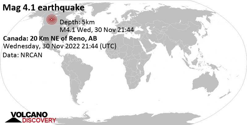 4.1 quake 38 km east of Peace River, Alberta, Canada, Nov 30, 2022 2:44 pm (GMT -7)