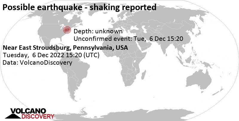 Reported quake or seismic-like event: 57 mi southwest of East Stroudsburg, Monroe County, Pennsylvania, USA, Tuesday, Dec 6, 2022 at 10:20 am (GMT -5)
