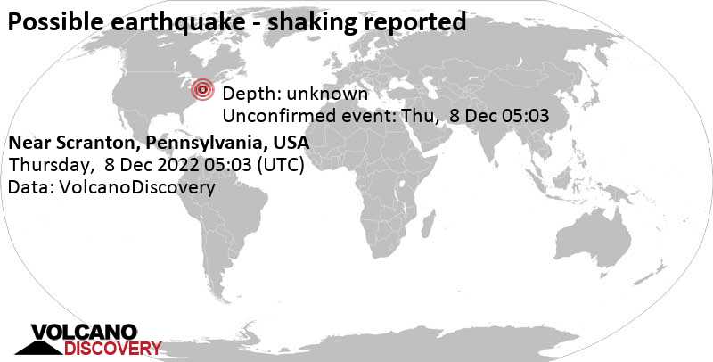 Earthquake or similar event reported: 97 km SE of Scranton, Lackawanna County, Pennsylvania, USA on Thursday, December 8, 2022 at 12:03 am local time