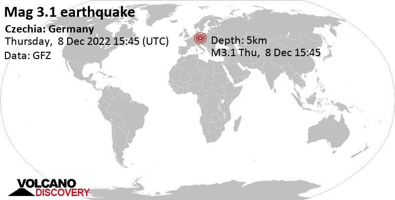 3.1 quake 32 km west of Karlovy Vary, Karlovarský kraj, Czechia, Dec 8, 2022 4:45 pm (GMT +1)