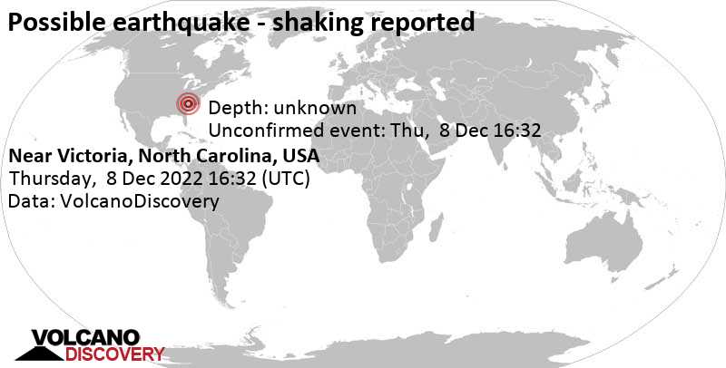 Sismo o evento similar a un terremoto reportado: 57 km al sureste de Victoria, Condado de Buncombe County, Carolina del Norte, Estados Unidos, jueves,  8 dic 2022 11:32 (GMT -5)