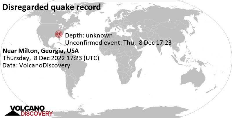 Evento desconocido (originalmente reportado como sismo): 25 km al sureste de Milton, Fulton County, Estado de Georgia, Estados Unidos, jueves,  8 dic 2022 12:23 (GMT -5)