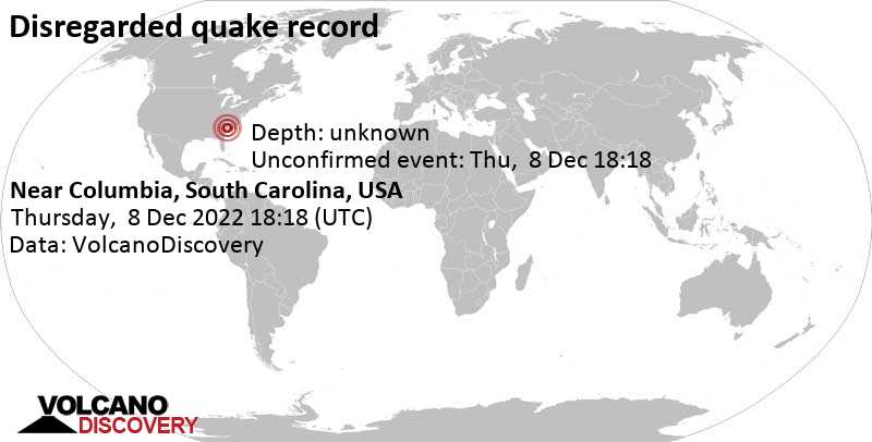 Evento desconocido (originalmente reportado como sismo): 21 km al oeste de Columbia, Condado de Richland County, Carolina del Sur, Estados Unidos, jueves,  8 dic 2022 13:18 (GMT -5)