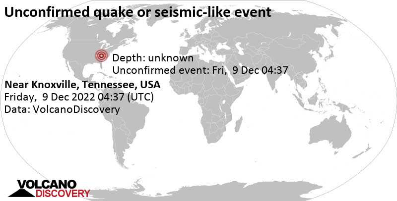 Sismo no confirmado o evento similar a un terremoto: 8.3 km al sur de Knoxville, Condado de Knox County, Tennessee, Estados Unidos, jueves,  8 dic 2022 23:37 (GMT -5)