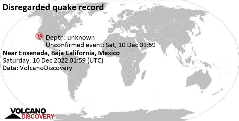 Неизвестное событие (первоначально сообщалось как землетрясение): 72 km к северо-западу от Энсенада, Мексика, Пятница,  9 дек 2022 17:59 (GMT -8)