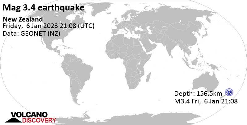 Minor mag. 3.4 earthquake - 38 km northwest of Taupo, Waikato, New Zealand, on Saturday, Jan 7, 2023 at 10:08 am (GMT +13)