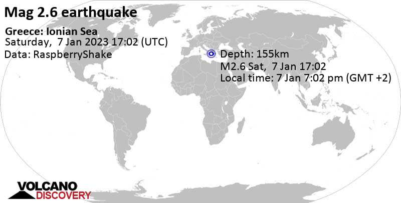 Quake Info Minor Mag 2 6 Earthquake Ionian Sea 58 Km Southwest Of Argostoli Greece On Saturday Jan 7 23 At 7 02 Pm Gmt 2