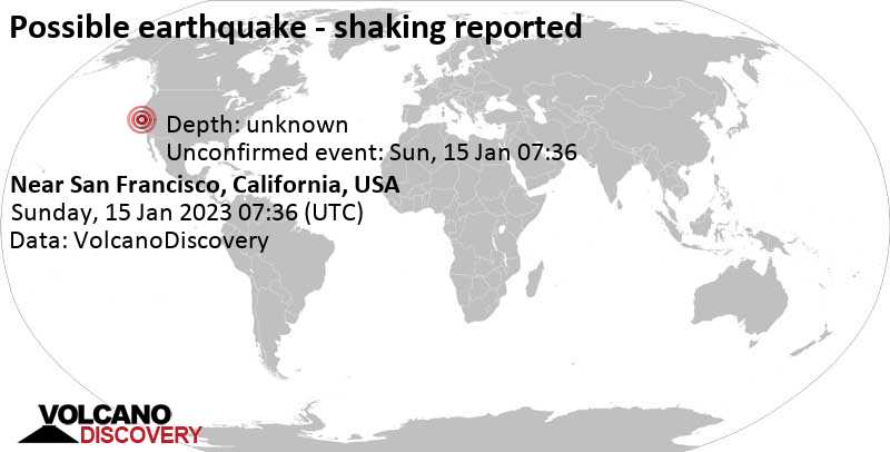 Reported earthquake or earthquake-like event: 35 km east of San Francisco, California, USA, on Saturday, Jan 14, 2023 at 11:36 p.m. local time